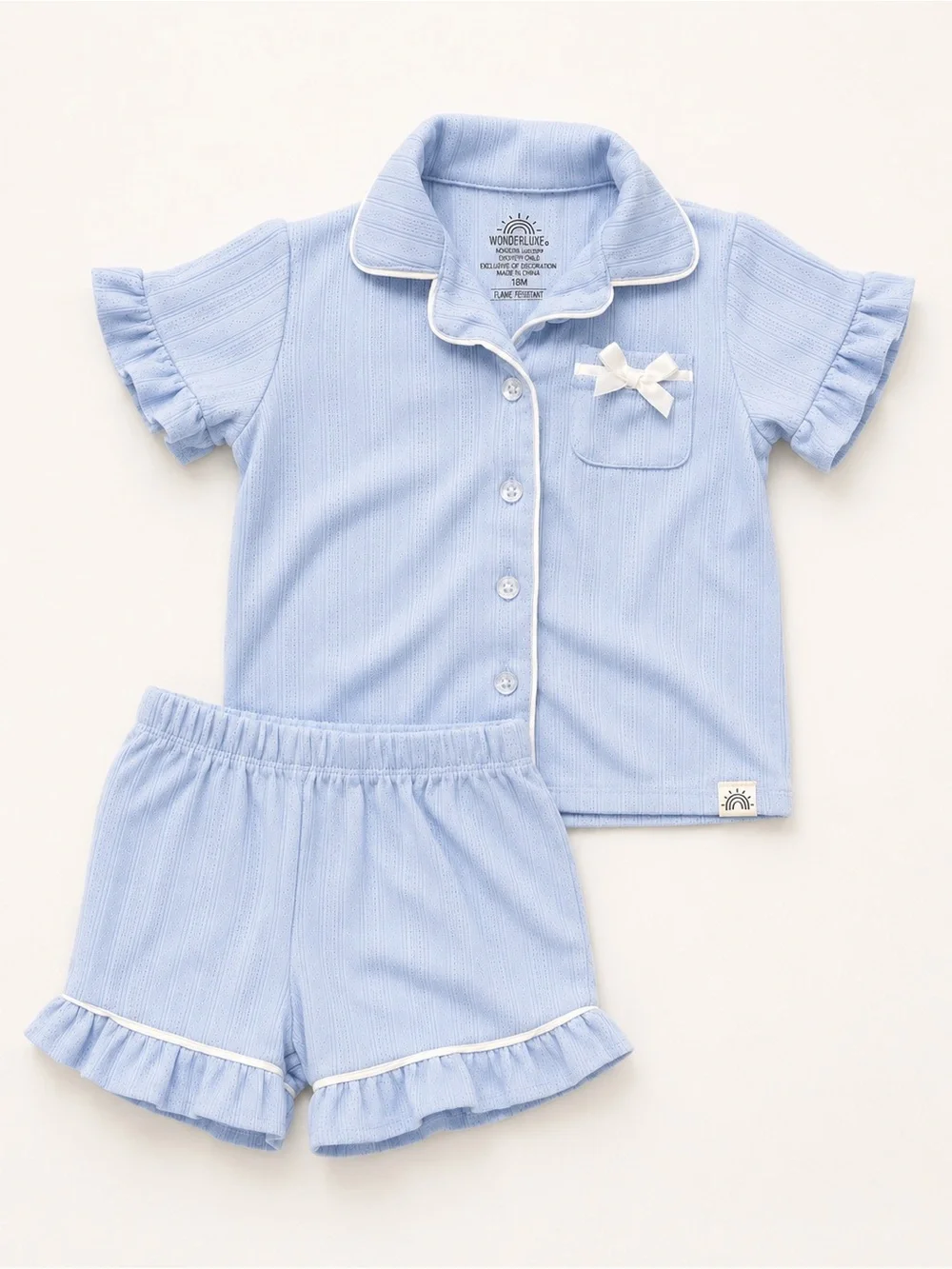 WONDERLAND Sky Blue Ruffled Short Sleeve Pajama Set